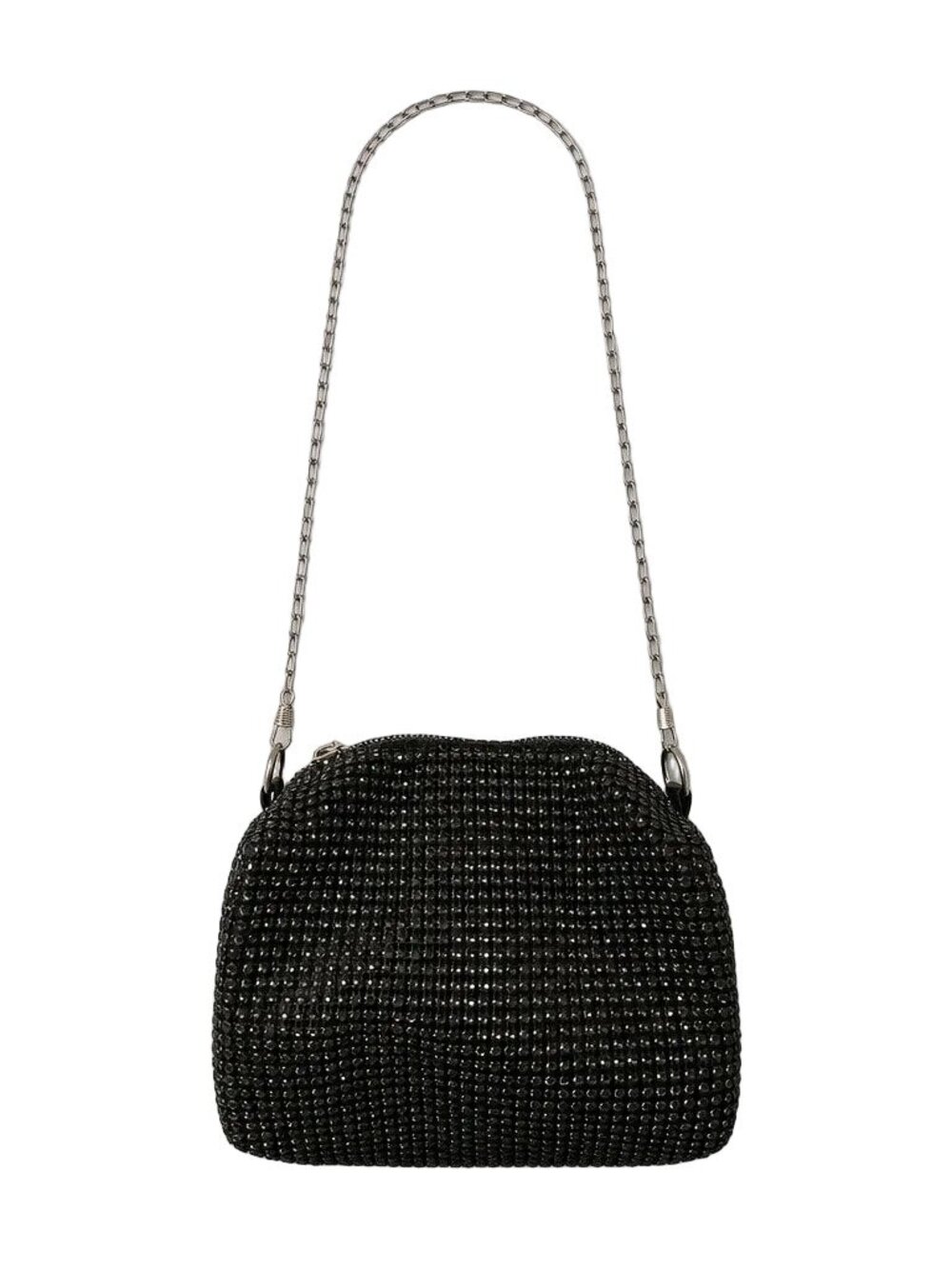 Black Shiny Rhinestone Handbag With Silver Chain - Luxe